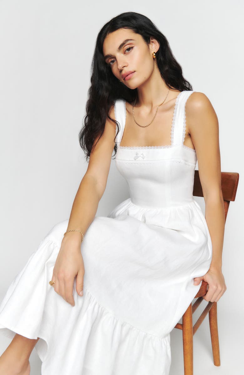 Reformation Rowen Square Neck Smocked Linen Sundress, Alternate, color, 