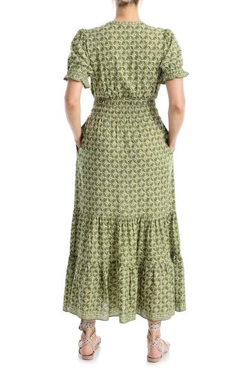 Max Studio Short Sleeve Tiered Maxi Dress In Ivy Batik Daisy