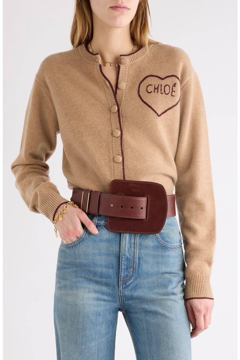 Embroidered Logo Crop Wool & Cashmere Cardigan, Main, color, BLEACHED BROWN
