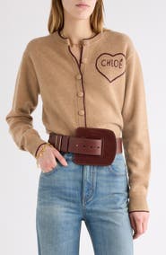 Chloé Embroidered Logo Crop Wool & Cashmere Cardigan