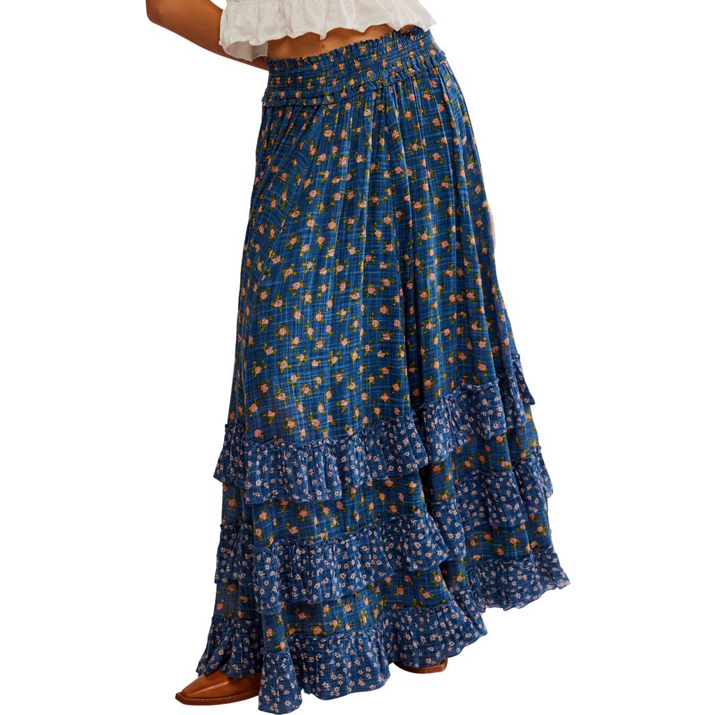 FREE PEOPLE FREE PEOPLE BRYNN MIXED FLORAL TIERED COTTON BLEND MAXI SKIRT