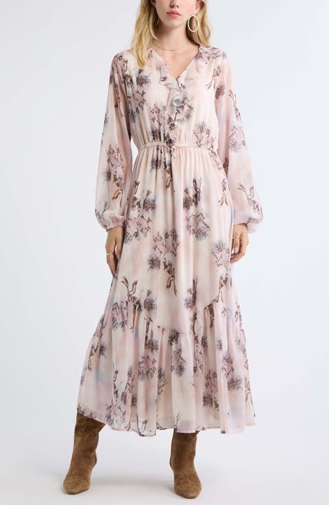 Ruffle Chiffon Maxi Dress