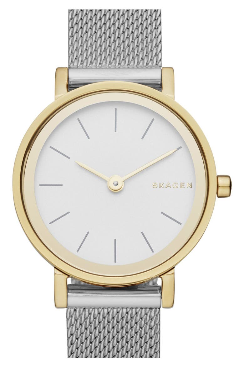 'Hald' Mesh Strap Watch, 26mm, Main, color, SILVER/ WHITE/ GOLD