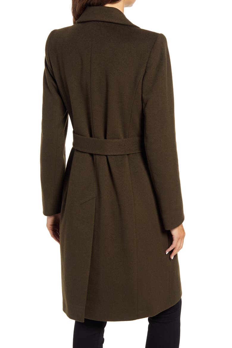 Peak Lapel Wool Wrap Coat, Alternate, color, MOSS