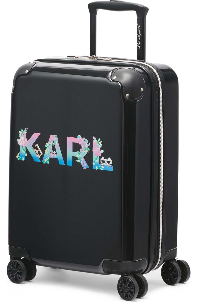 KARL LAGERFELD Karl Flowers 21" Upright Carry On Suitcase, Alternate, color, Black