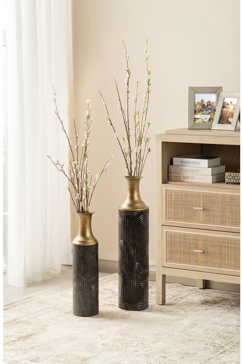 Set of 2 Modern Metal Floor Vases, Alternate, color, Black