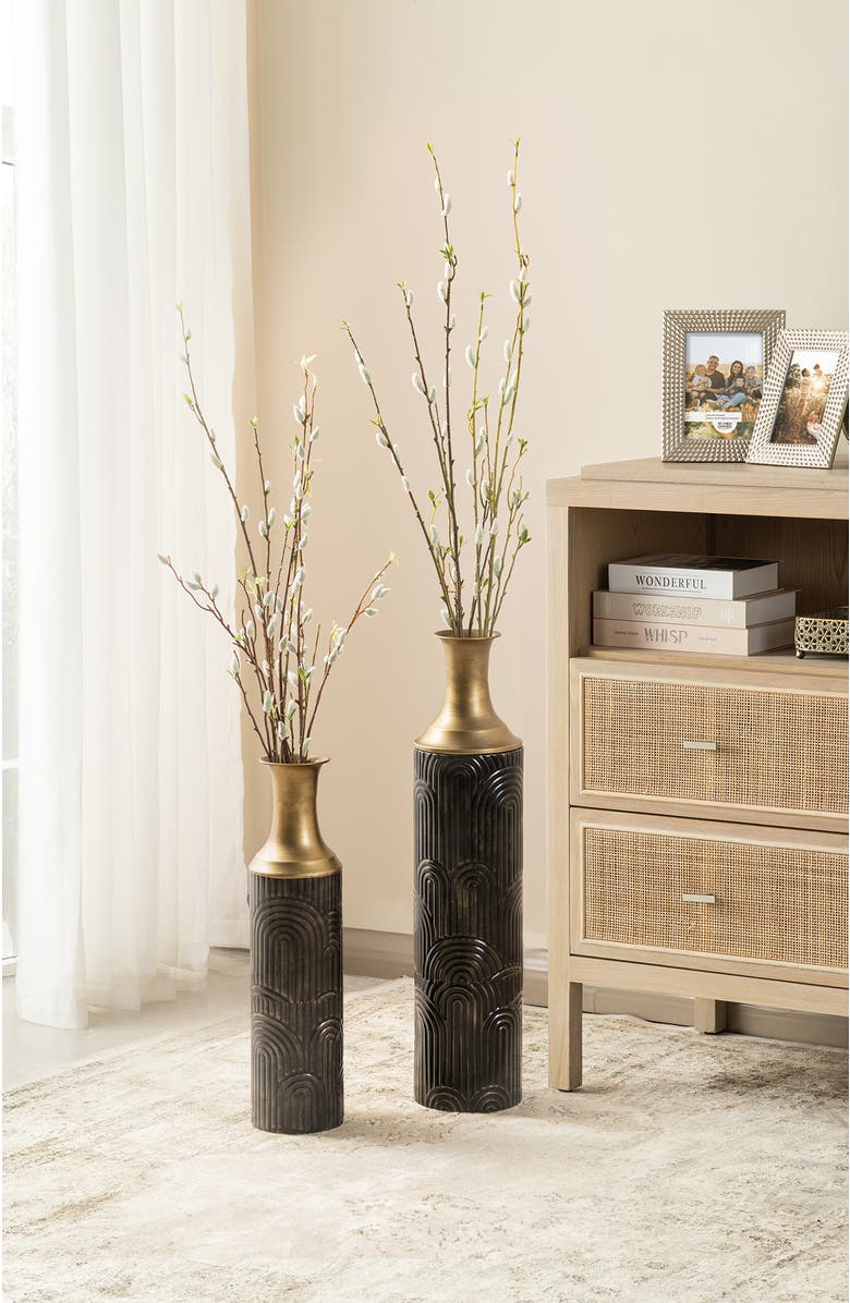 Glitzhome Set of 2 Modern Metal Floor Vases, Alternate, color, Black