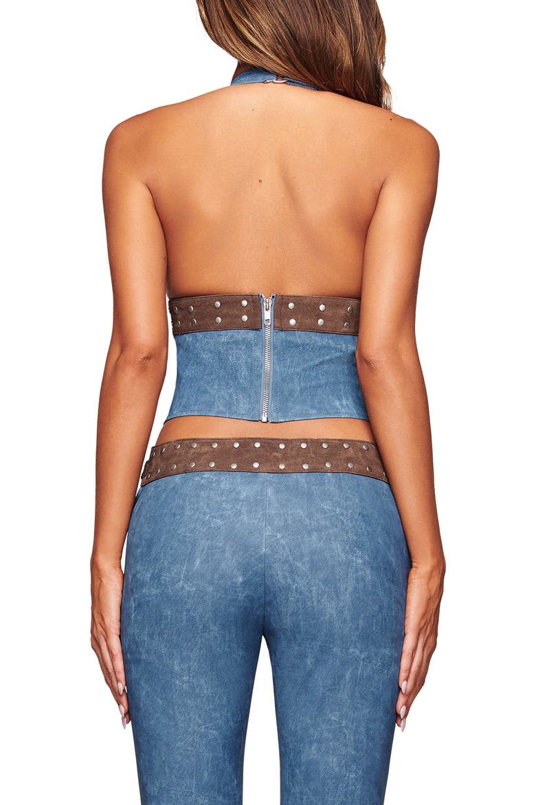 Kessa 2.0 Studded Halter Top, Alternate, color, BLUE AND BROWN
