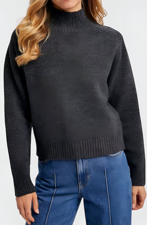 Modenaire Mock Neck Raglan Sleeve Wide Ribbed Hem Sweater In Black