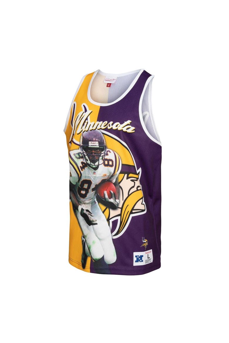 Men's Mitchell & Ness Randy Moss Purple/Gold Minnesota Vikings Retired Player Graphic Tank Top, Alternate, color, Gold