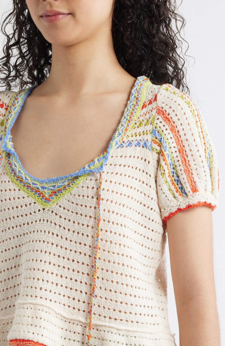 Free People Friendship Crochet Knit Peplum Top, Alternate, color, Tofu Combo