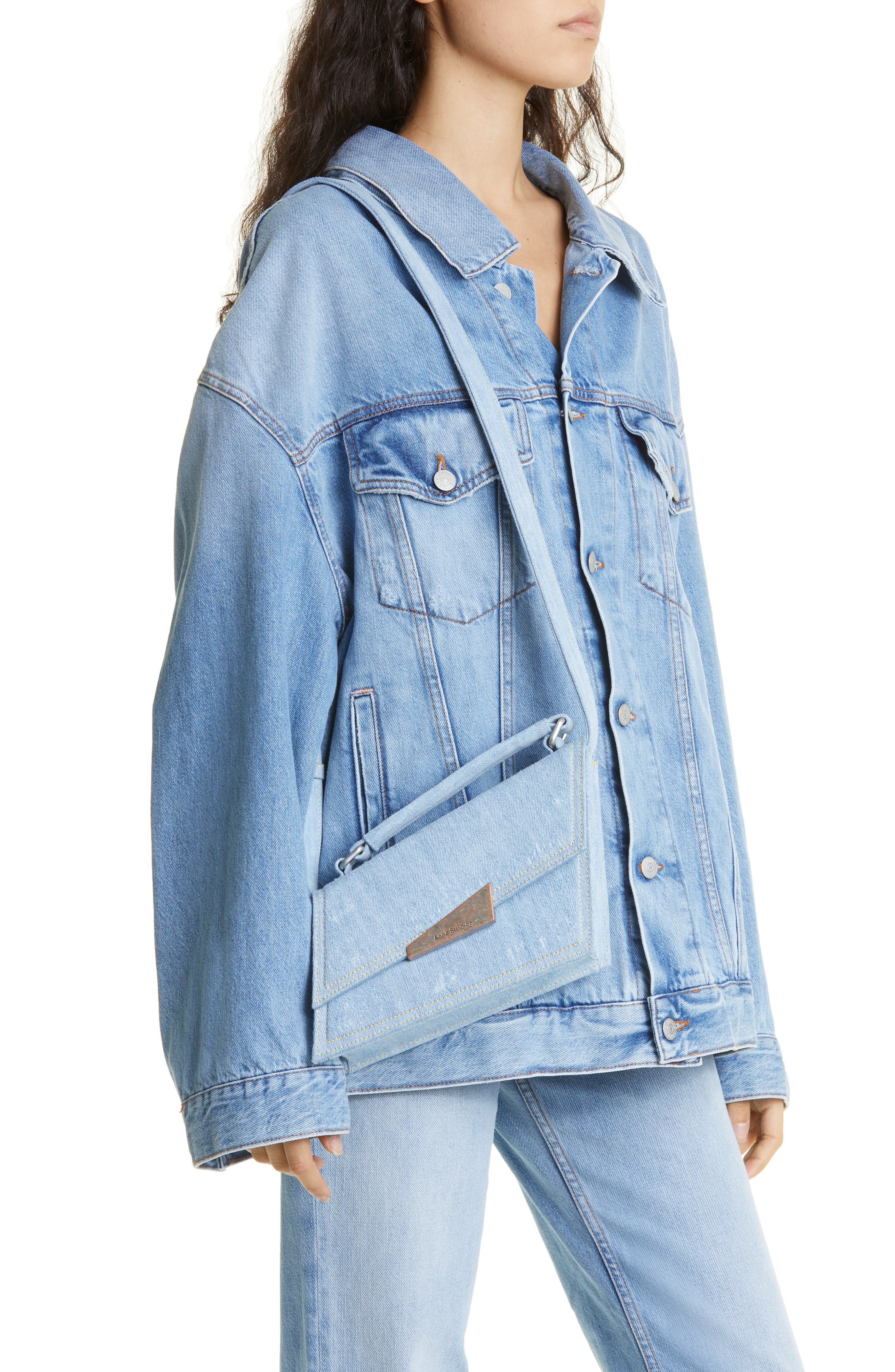 Acne Studios Mini Distortion Destroyed Denim Shoulder Bag, Alternate, color, 