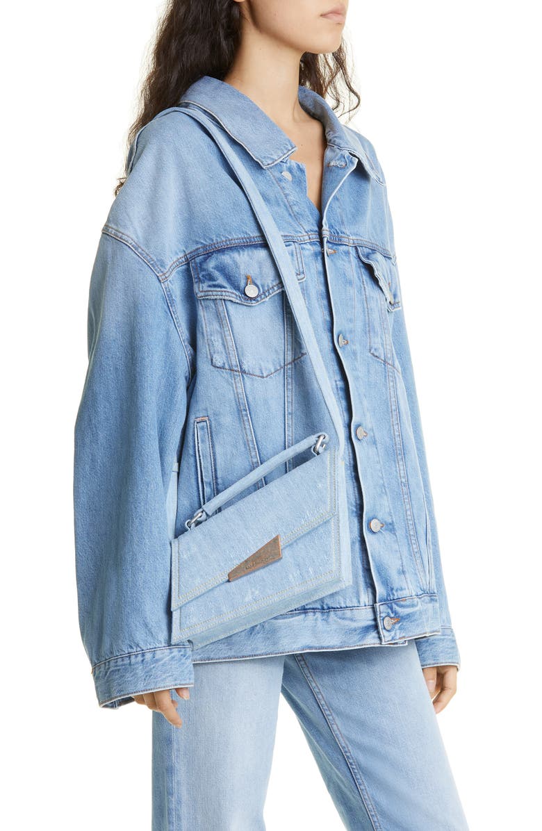 Acne Studios Mini Distortion Destroyed Denim Shoulder Bag, Alternate, color,