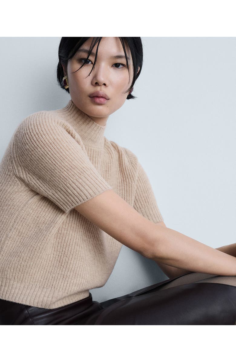 MANGO Short Sleeve Wool Mock Neck Crop Sweater, Alternate, color, 