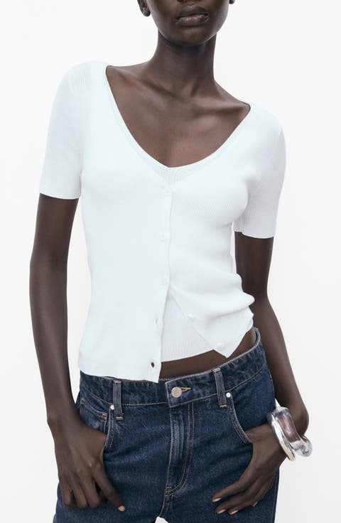 Rib Short Sleeve Cardigan