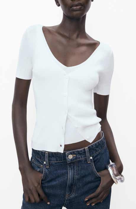 MANGO Rib Short Sleeve Cardigan