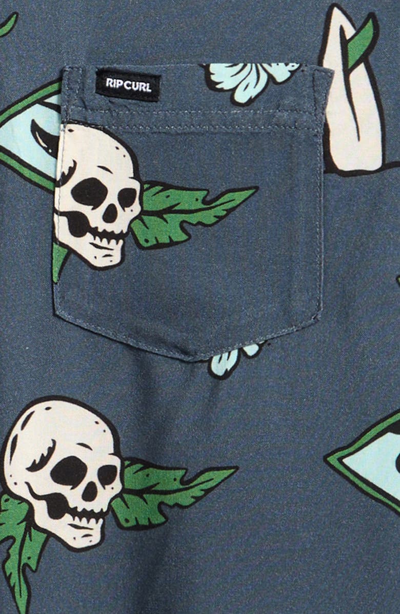 Rip Curl Kids' Sunset Sesh Short Sleeve Button-Up Shirt, Alternate, color, Pine Night