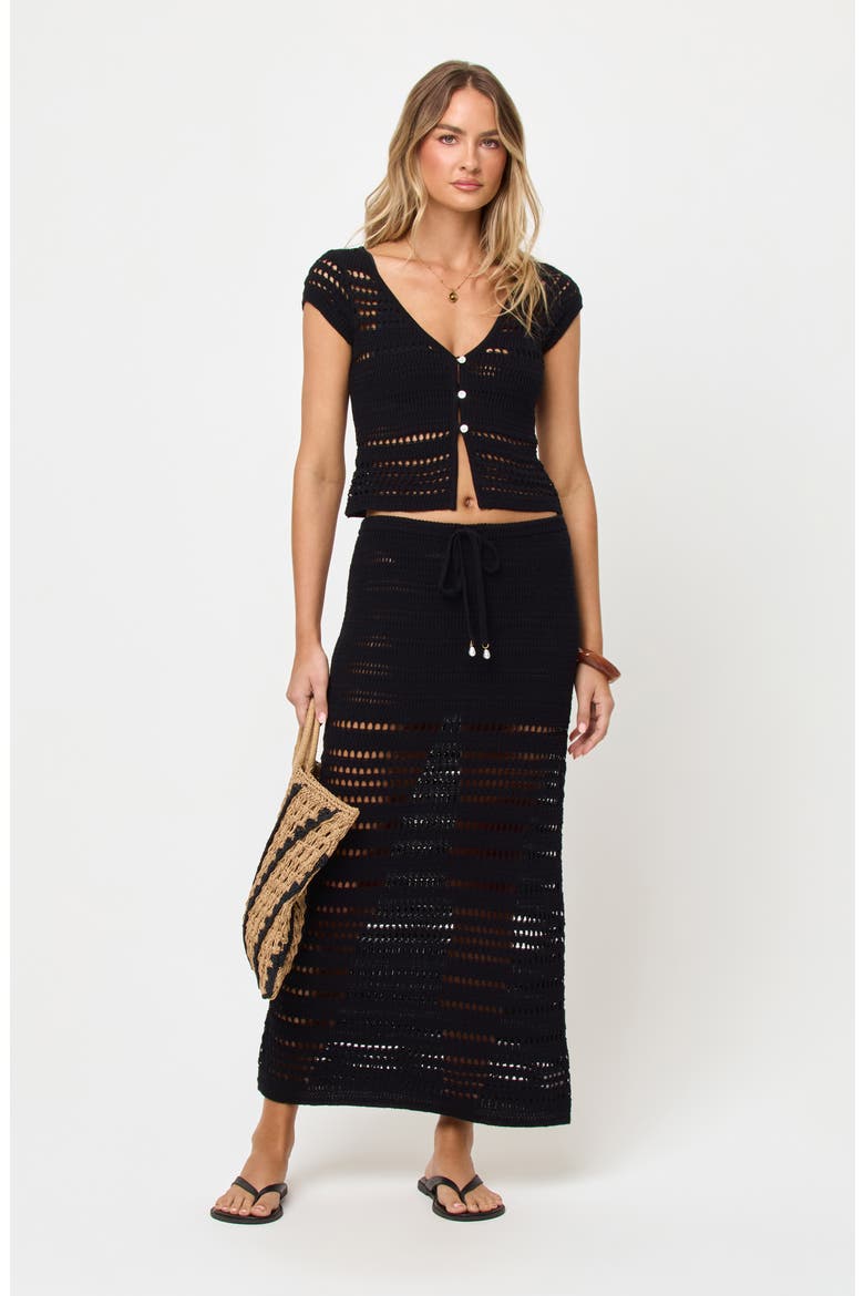 Tula Semisheer Cotton Open Stitch Cover-Up Skirt, Alternate, color, BLACK