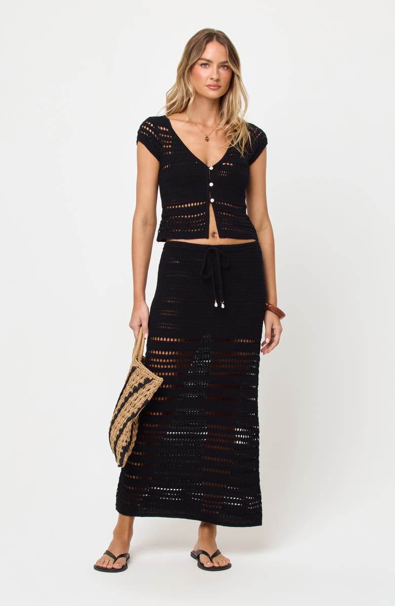 LSPACE Tula Semisheer Cotton Open Stitch Cover-Up Skirt, Alternate, color, Black
