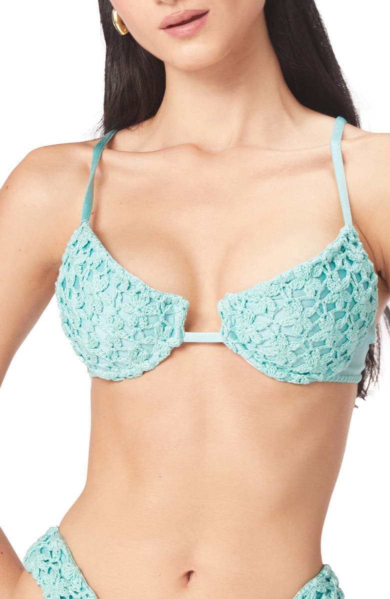 Capittana Savanah Floral Crochet Bikini Top, Main, color, Blue