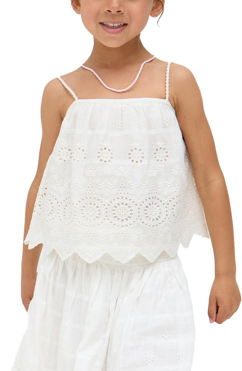 Raffya Kids Rufa Spaghetti Strap Windowpane Check Cami, Main, color, White