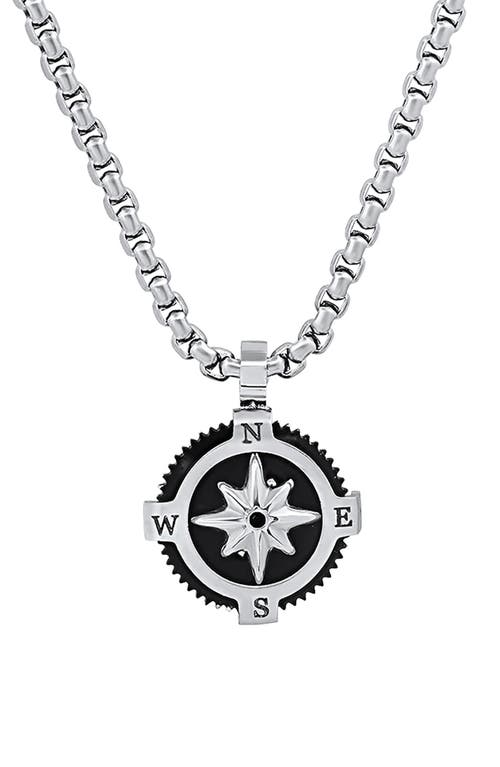 Hmy Jewelry Black Enamel Compass Pendant Necklace In Silver/black