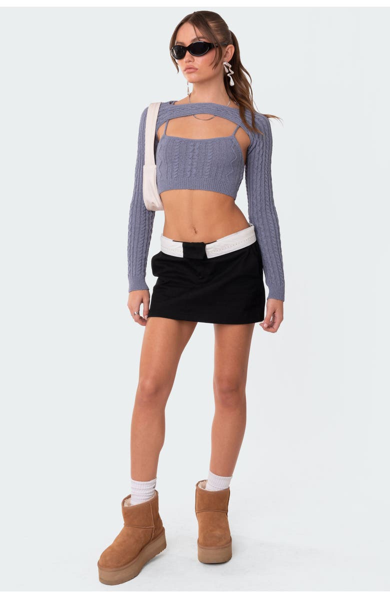 EDIKTED Cable Stitch Two-Piece Crop Camisole & Shrug Sweater, Alternate, color, 