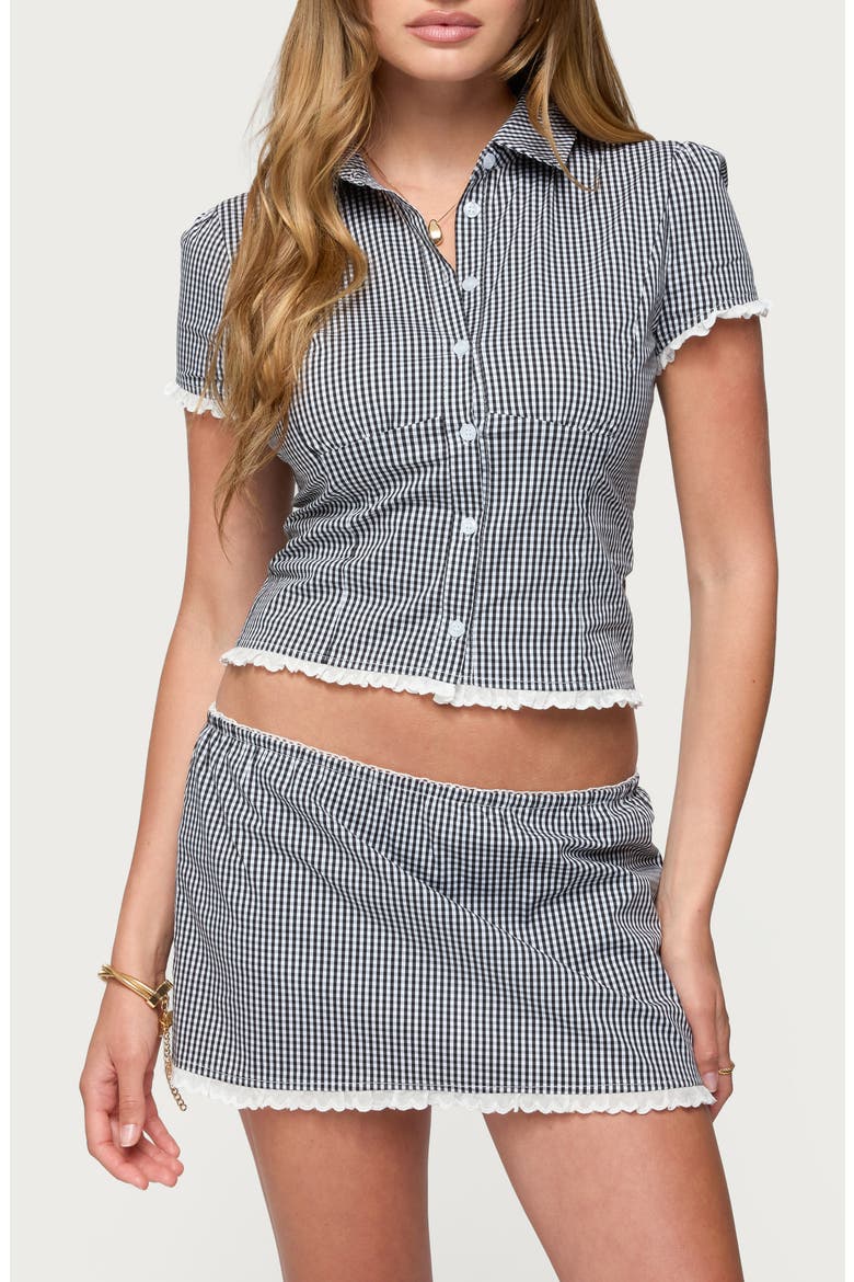 Paige Cotton Blend Gingham Button-Up Shirt, Main, color, BLACK-AND-WHITE