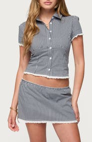 EDIKTED Paige Cotton Blend Gingham Button-Up Shirt