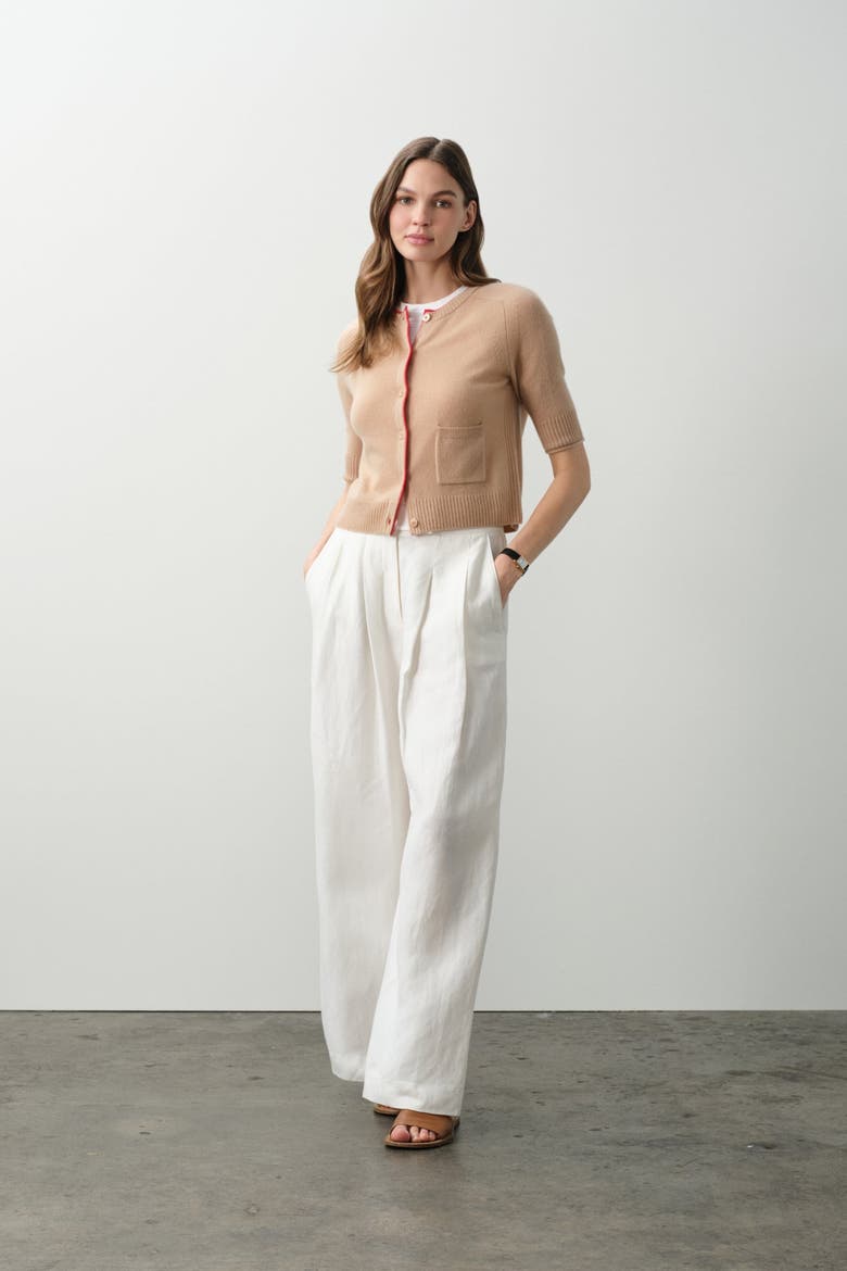 Ana Elbow Sleeve Cashmere Cardigan, Main, color, HONEY/POPPY