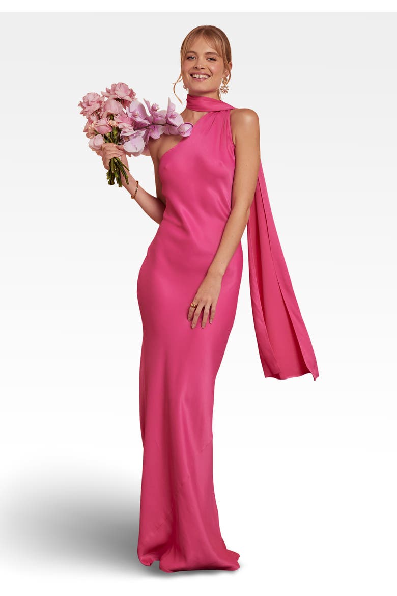 Cressida Satin Asymmetric Dress, Main, color, Hot Pink