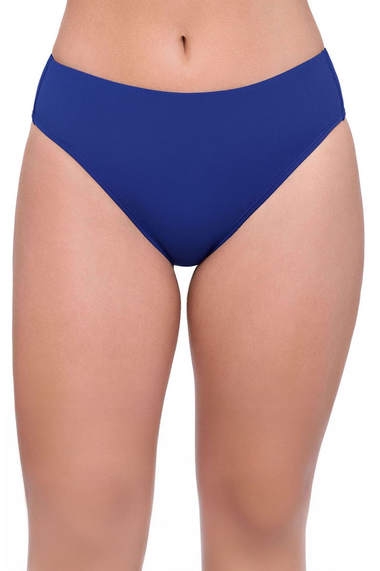 Smoothing and Sculpting Mid-Rise Swimsuit Bikini Bottoms, Main, color, Indigo