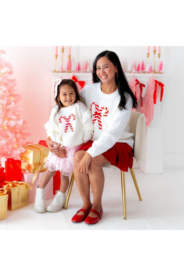 Candy Cane Christmas Ruffle Sweater, Alternate, color, Ivory