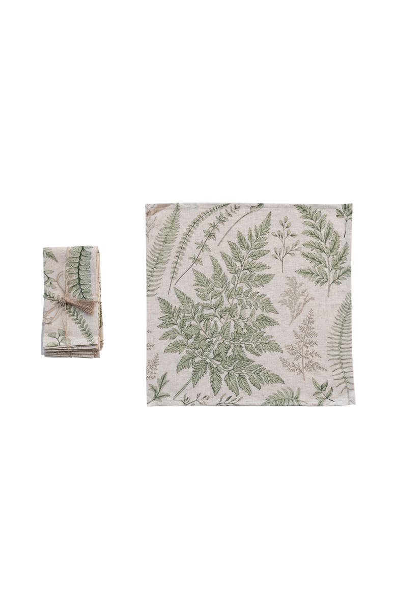 Storied Home Cotton Square Napkins with Botanical Print, Green, Set of 4, Main, color, Green