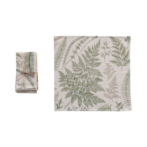 Cotton Square Napkins with Botanical Print, Green, Set of 4
