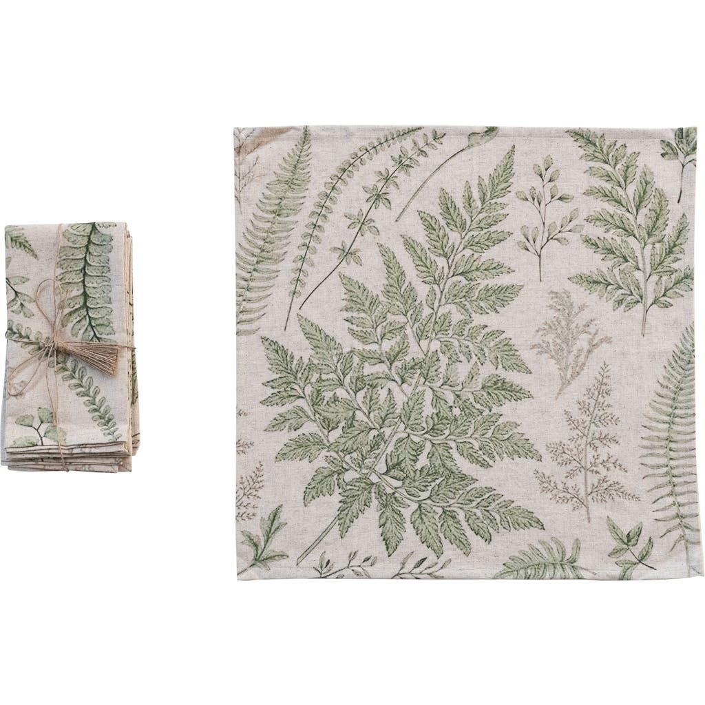 Storied Home Cotton Square Napkins With Botanical Print, Green, Set Of 4