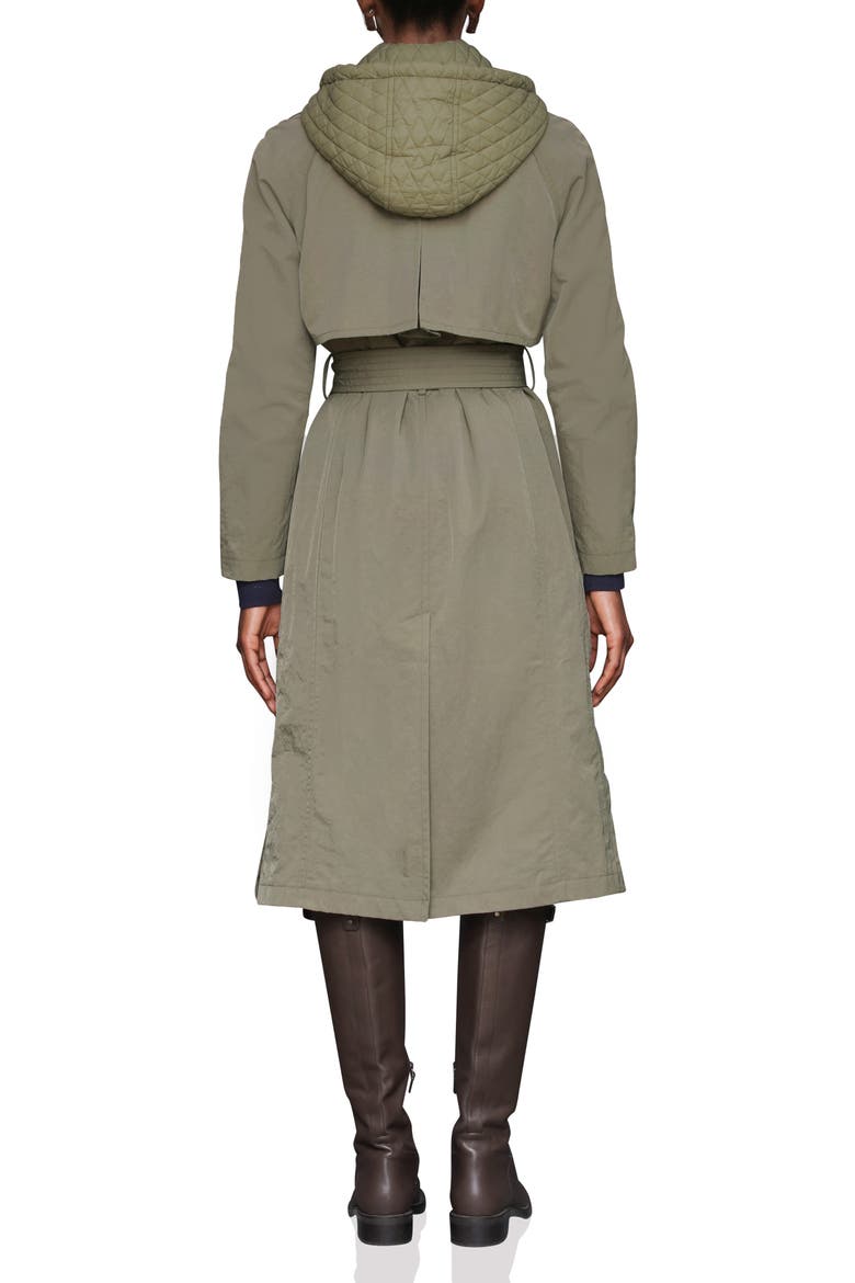Double Breasted Trench with Hooded Quilted Bib, Alternate, color, SAGE