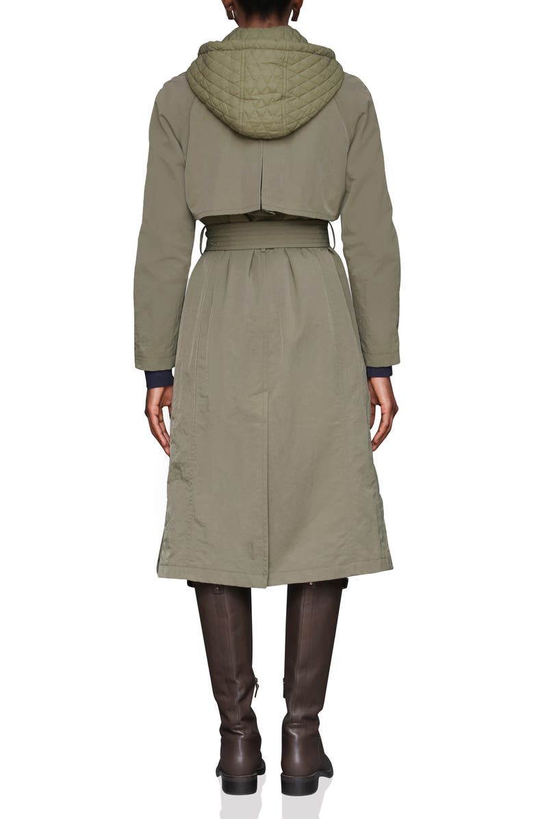 Avec Les Filles Double Breasted Trench with Hooded Quilted Bib, Alternate, color, Sage