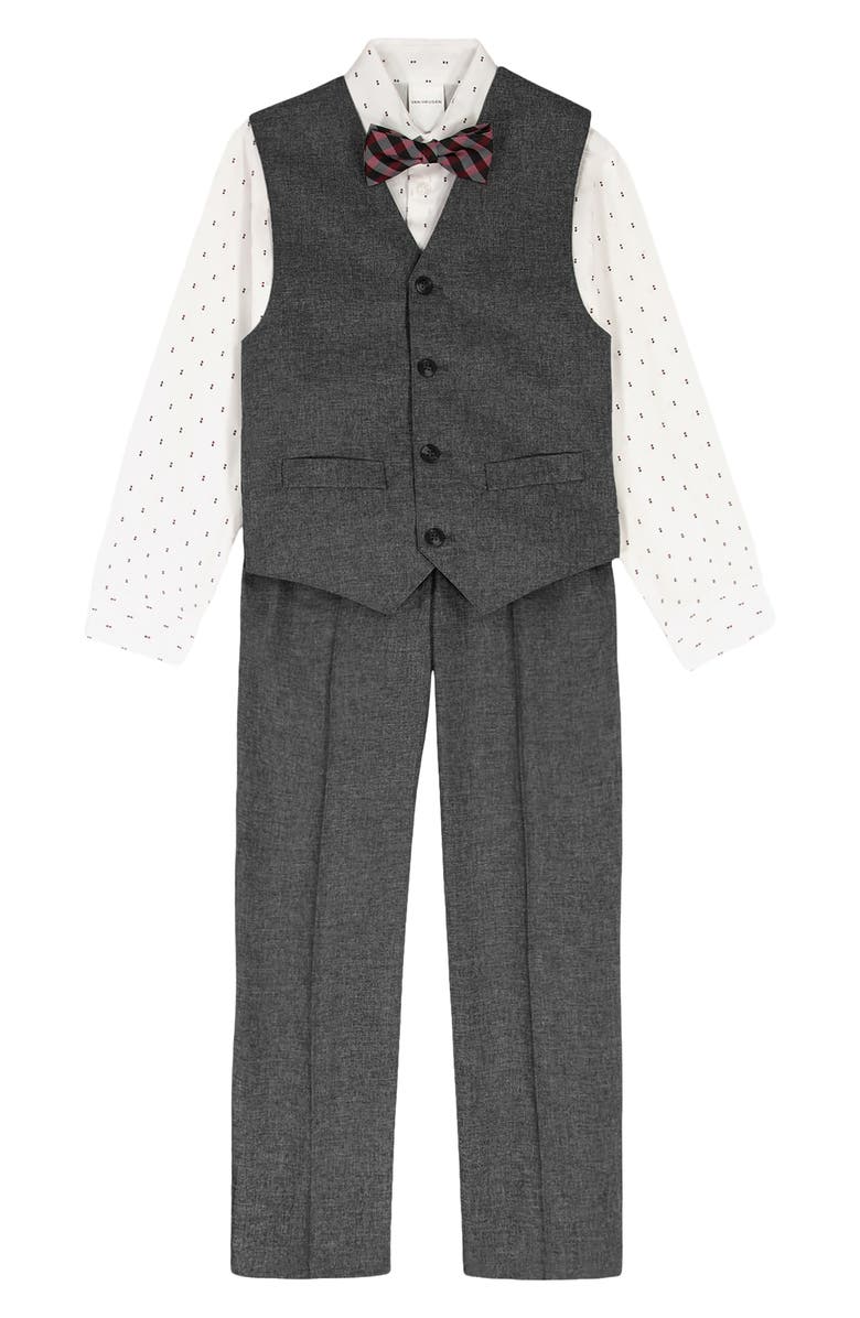 VAN HEUSEN Kids' Dress Shirt, Pants, Vest & Bow Tie Set, Main, color, Dark Grey