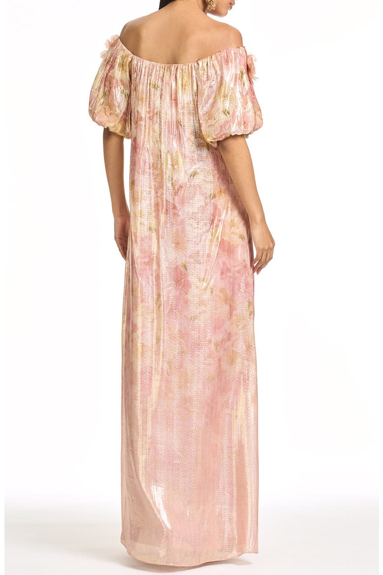 Valentina Metallic 3-D Floral Detail Off the Shoulder Gown, Alternate, color, SUNSET GARDEN