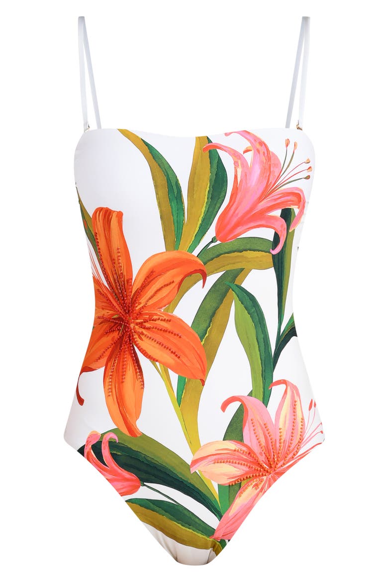 Jungle Blossoms Beaded One-Piece Swimsuit, Alternate, color, IVORY MULTI