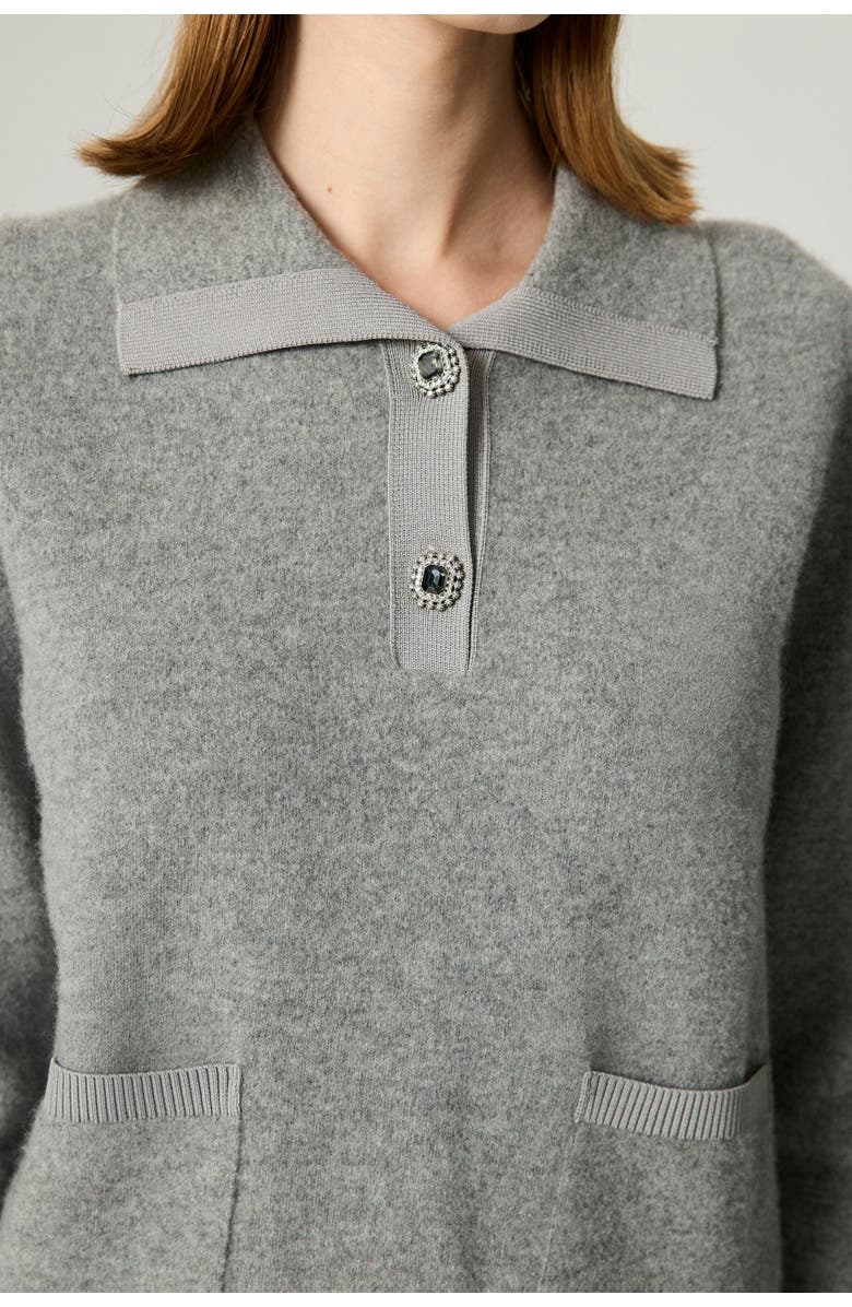 Nocturne Polo Knit Sweater, Alternate, color, Grey