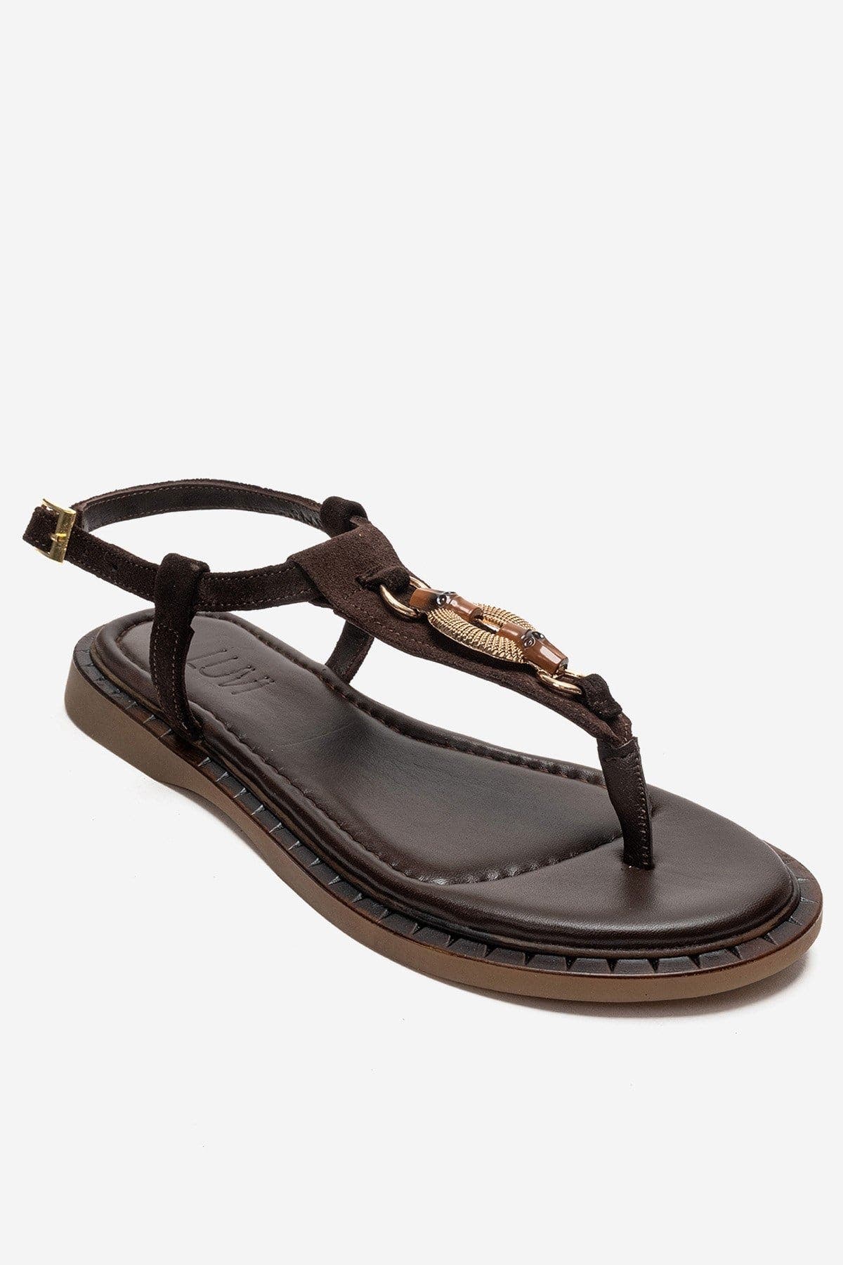 Tiana Leather Buckled Sandal, Alternate, color, Brown Suede