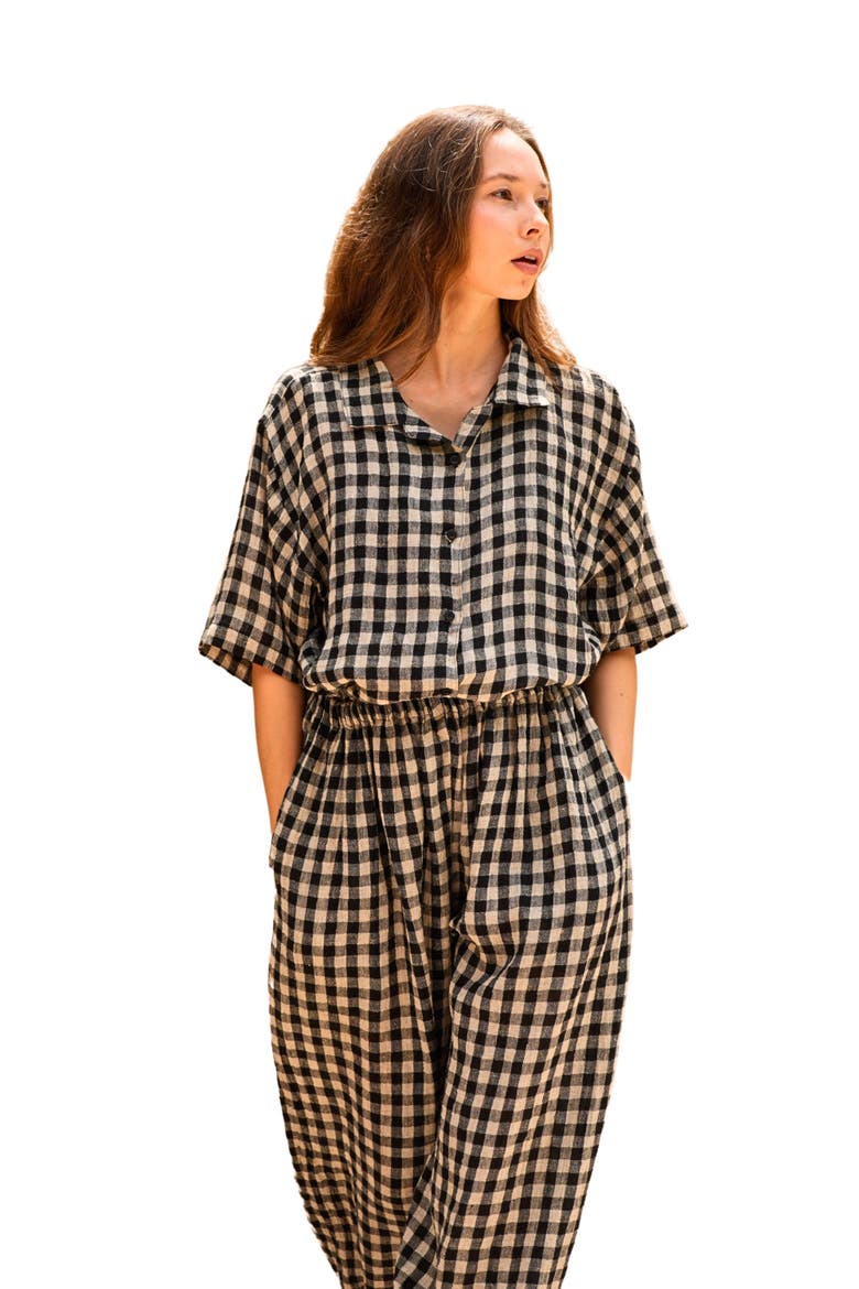 Vanessa Linen Gingham Shirt, Main, color, Black Gingham