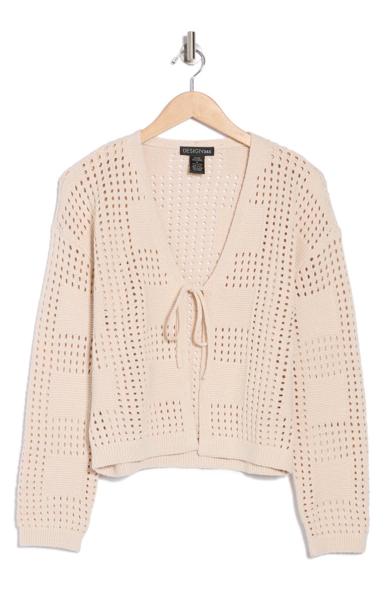 Design History Tie Front Open Knit Cardigan, Alternate, color, 
