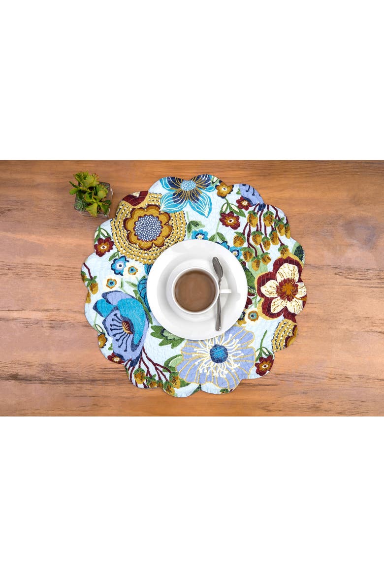 Calanthe 100% Cotton Set of 6 Round Placemats 17", Alternate, color, Green
