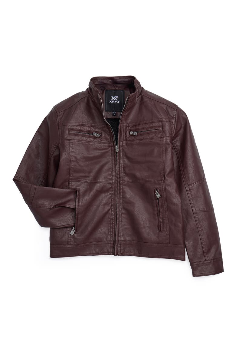 Faux Leather Casual Motorcycle Jacket, Alternate, color, BURG