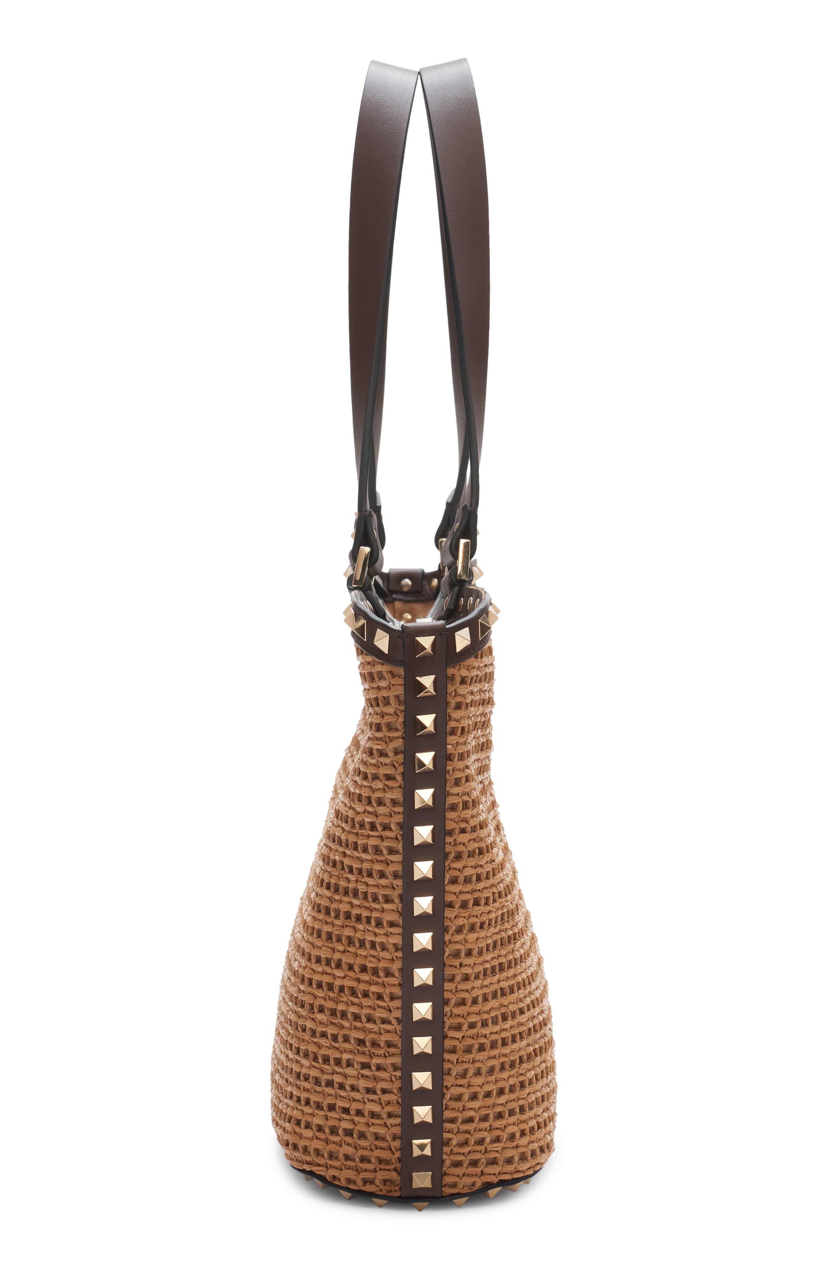 Valentino Garavani Small Rockstud Woven Raffia Tote, Alternate, color, 