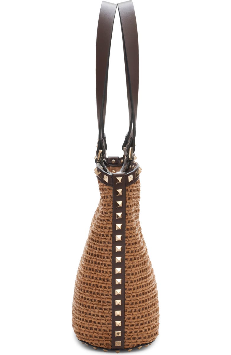 Valentino Garavani Small Rockstud Woven Raffia Tote, Alternate, color,
