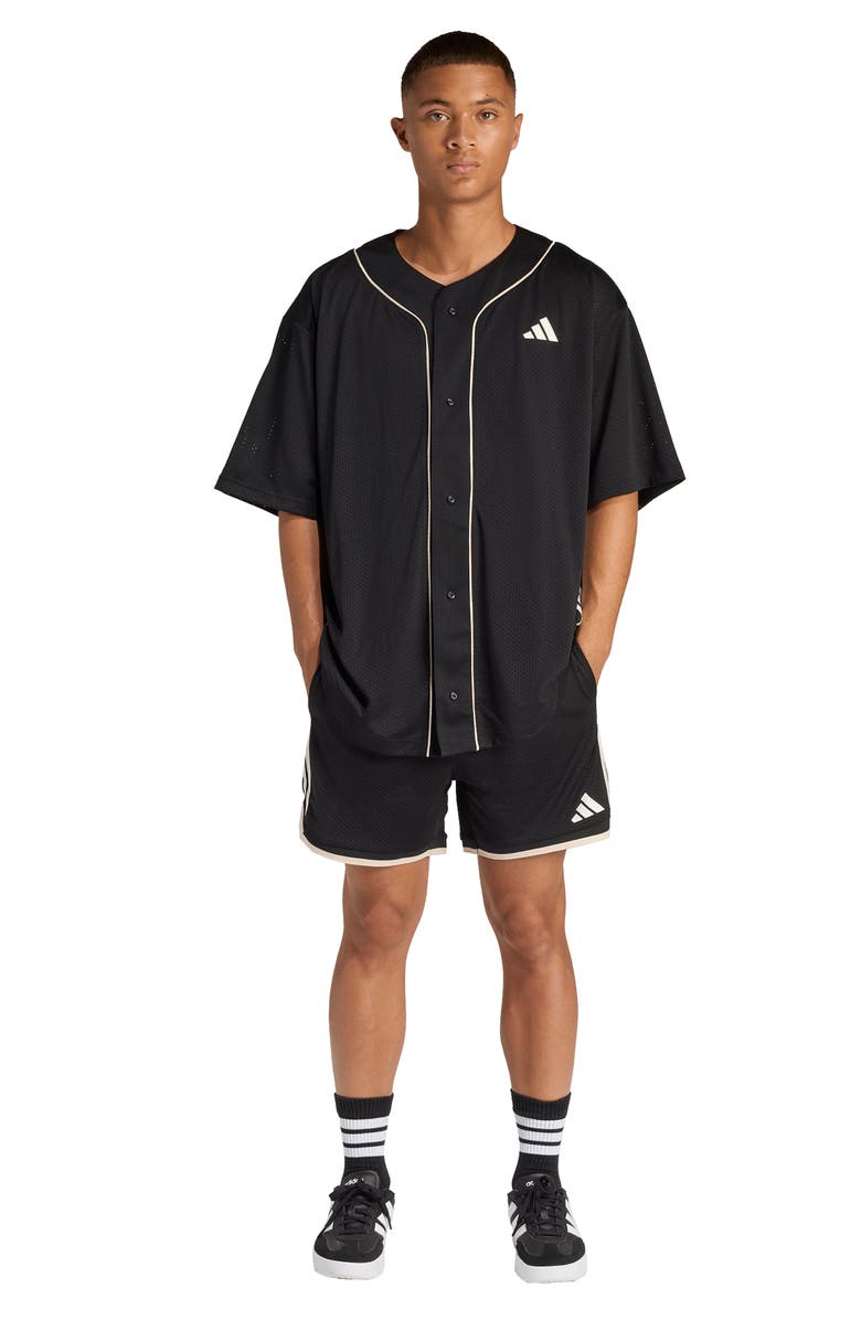 adidas Stadium Buttoned Jersey, Alternate, color, Black/ Linen/ Off White